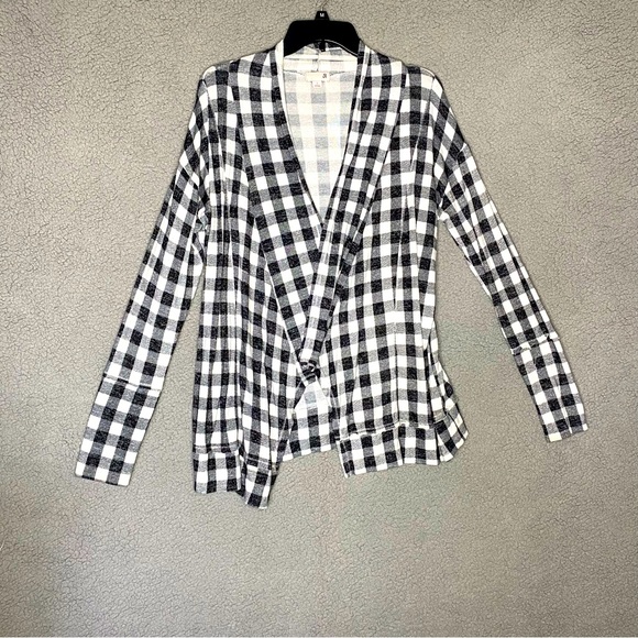 ) SO Open Front Cardigan Womens S Small Black White Checkered Long Sleeve … - Picture 1 of 9